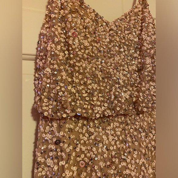 Adrianna Papell sequin blouson bridesmaid gown dress in blush color - Picture 1 of 11